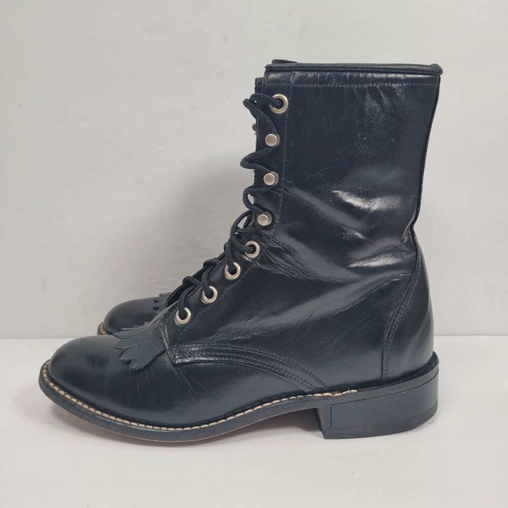 Laredo Kilte Roper Women's Black Leather Lace up Western Boots US Size 7M - Picture 2 of 12